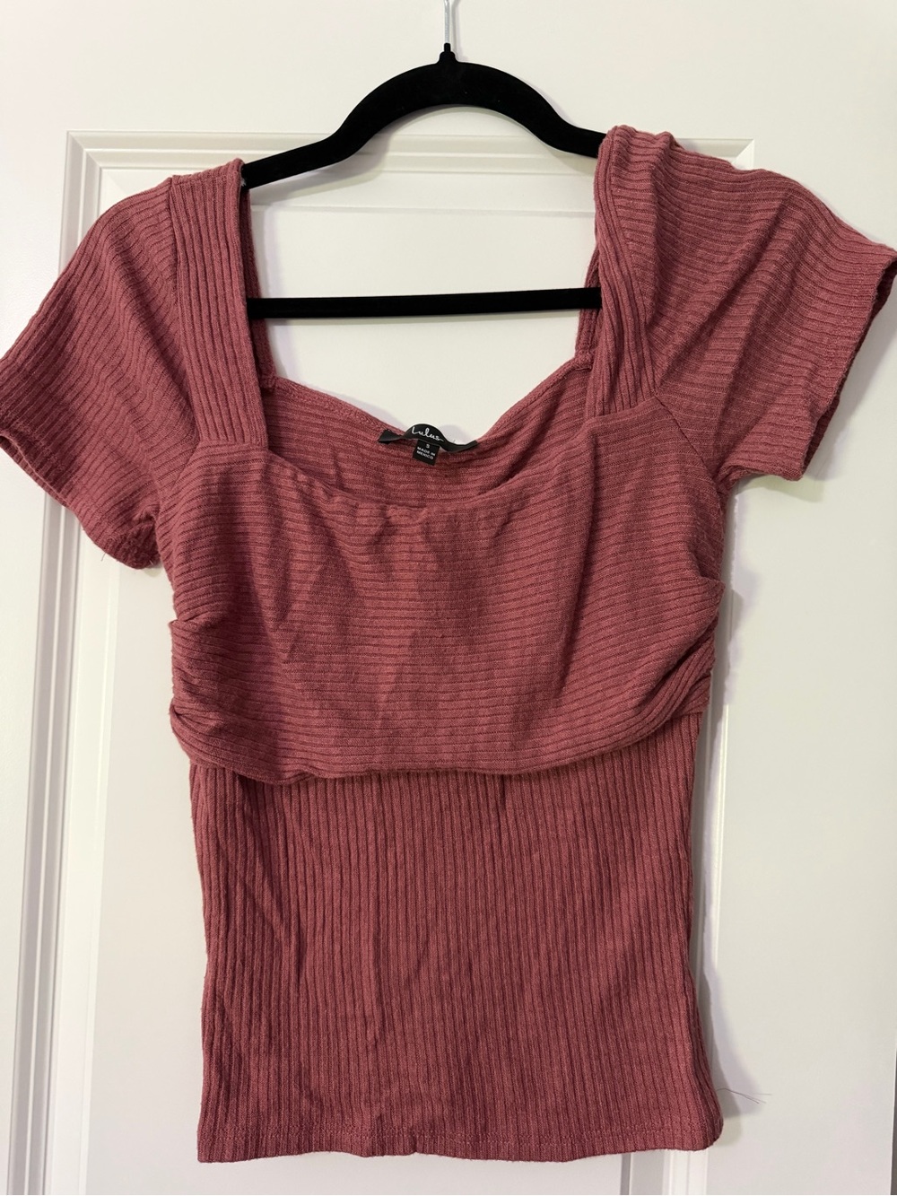 Lulu's Dusty Rose Ribbed Square Neck Crop Top